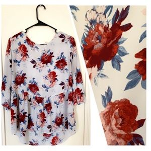 Floral print white blouse